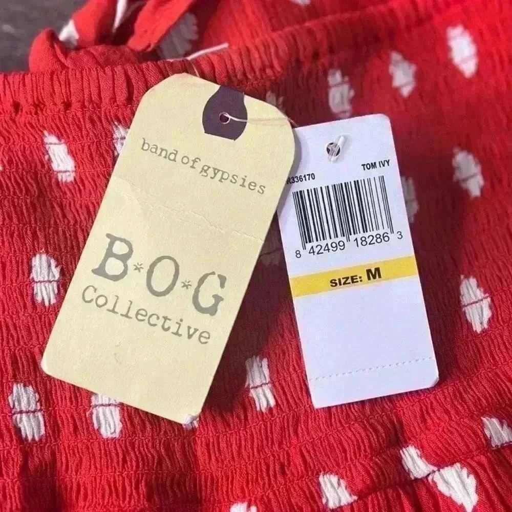 Band of Gypsies Ruffle Polka Dot Sweetheart Mini Sun Dress in Red, Medium NWT - Picture 8 of 13